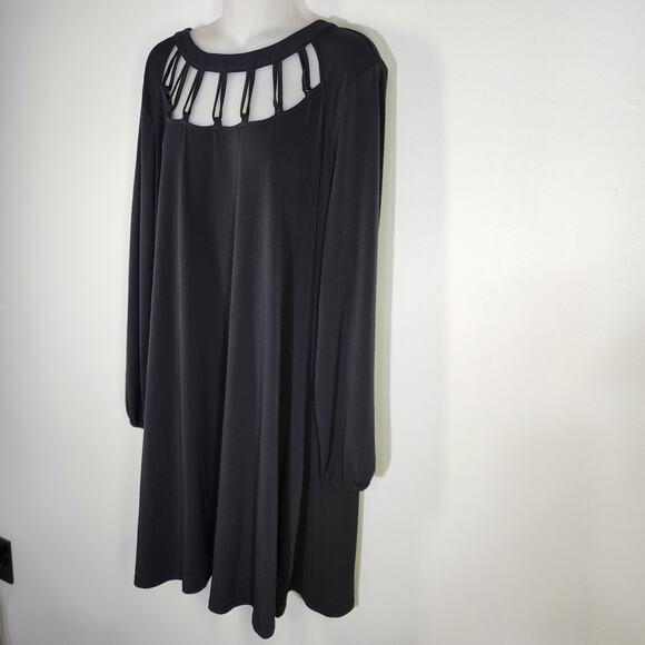 Maurices Womens Shift Dress Solid Lattice Neck Black XXL Mini Relaxed Stretch - Picture 5 of 10